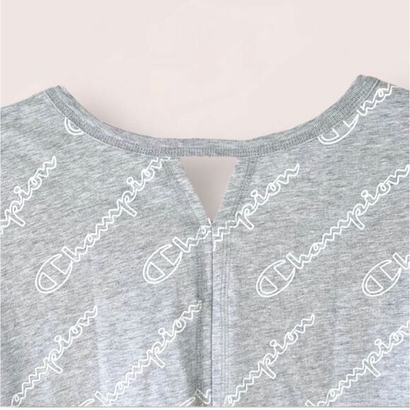 Champion Repeat Logo Heather Gray Roll Sleeve Crop Top Tee Sz 2X - Picture 6 of 8